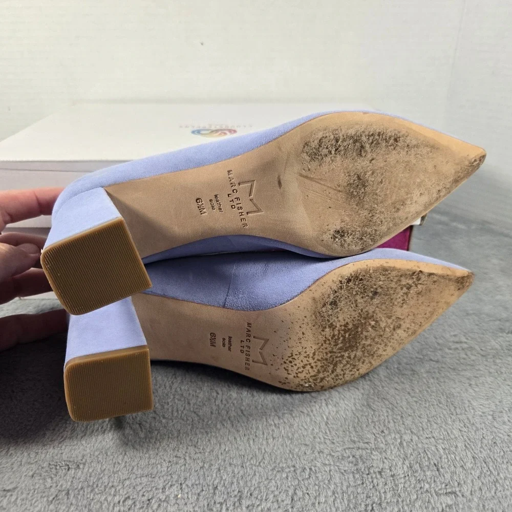 Marc Fisher LTD Zala Periwinkle Blue Suede Pointed Toe Block Heel Pumps 6.5M